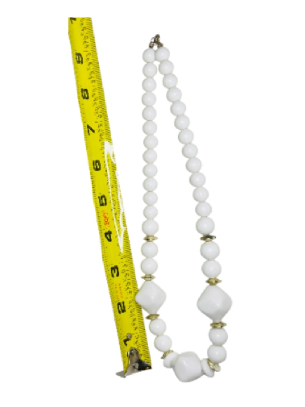 Vintage White Beaded Necklace with Gold Accent Spacers - Picture 4 of 4